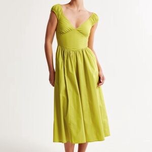 NWT ABERCROMBIE & FITCH Corset Drop Waist Midi Nap Dress in Chartreuse